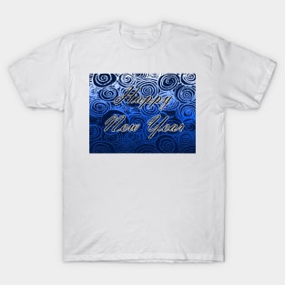 Happy New Year Swirls Blue T-Shirt